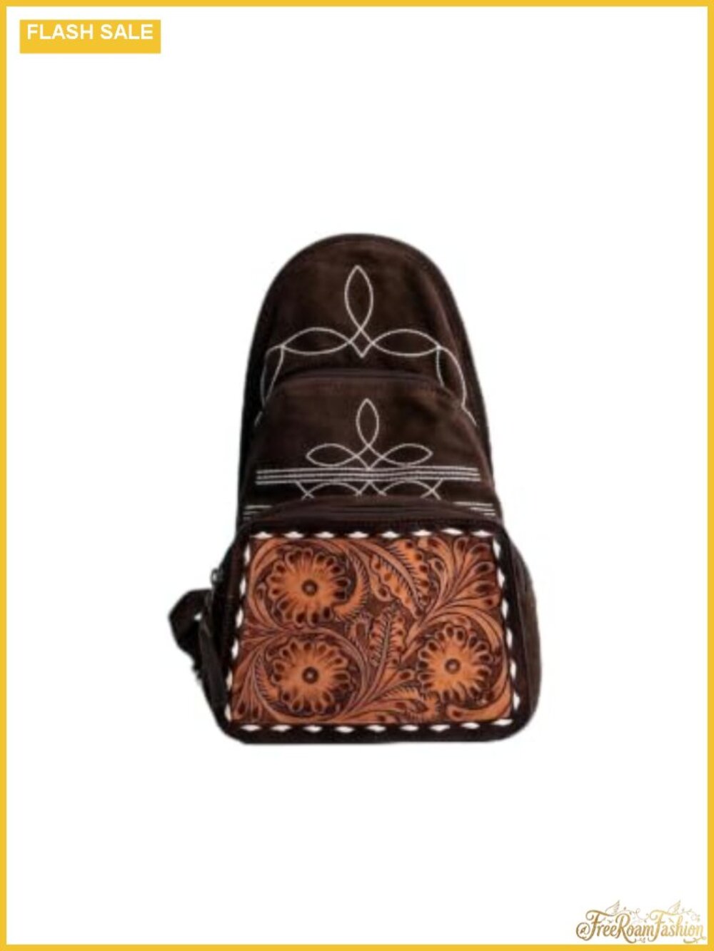 Genuine Suede Leather Sling Backpack Hand-tooled Floral Crossbody Bag